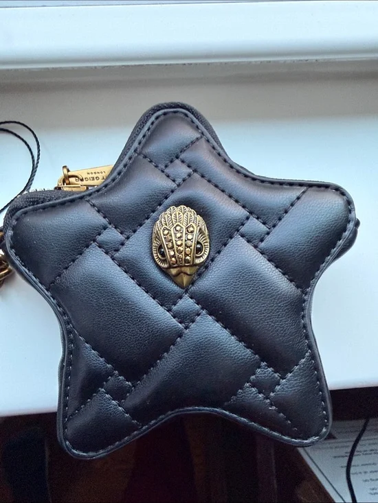 Kurt Geiger Black Quilted Star Keyring Pouch with Gold Emblem