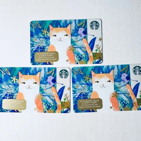 RARE Starbucks‎ Gifts Card Orange Calico Cat Blue Bird Collectible 2016 Lot of 3