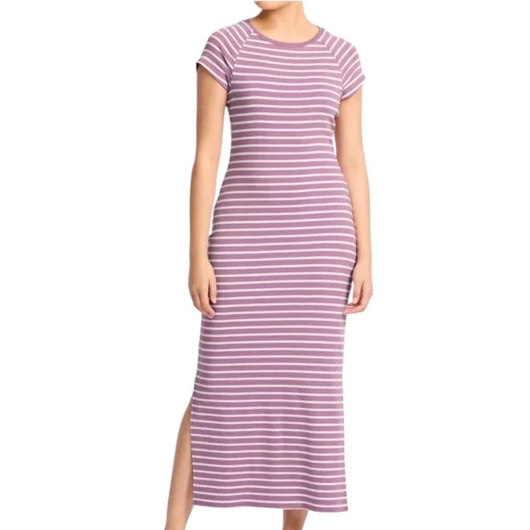 GILLI LOGAN FITTED T-SHIRT MAXI DRESS STRIPE PURPLE SIZE MEDIUM NWT