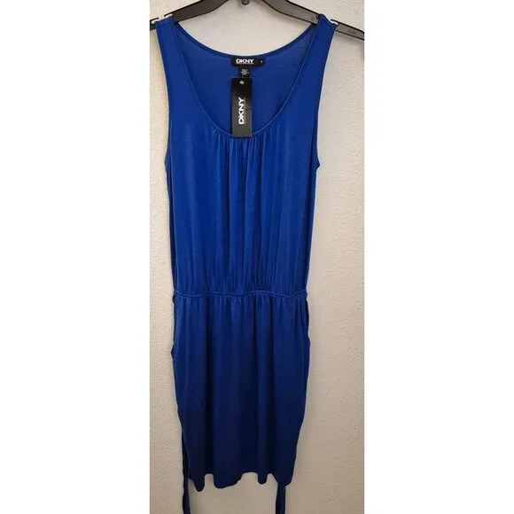 DKNY Bright Blue Pullon On Elastic Waist Casual Dress Size S, NWT