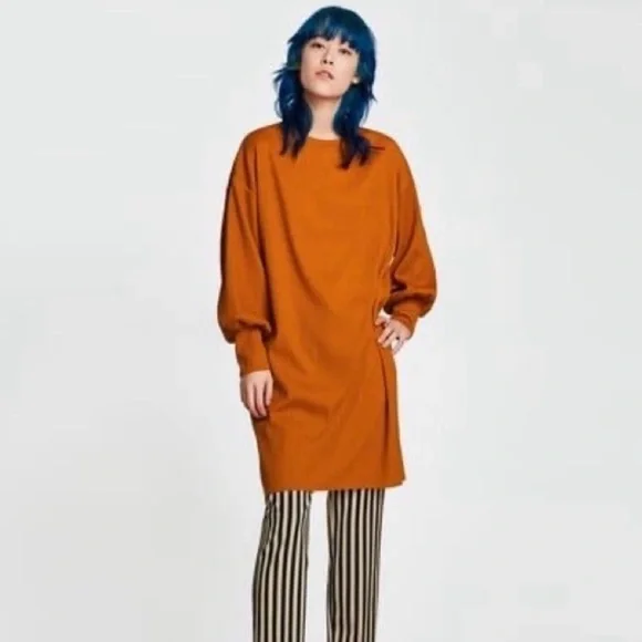 NWOT ZARA Zara Burnt Orange Oversized Needlecord Tunic Dress Size Small
