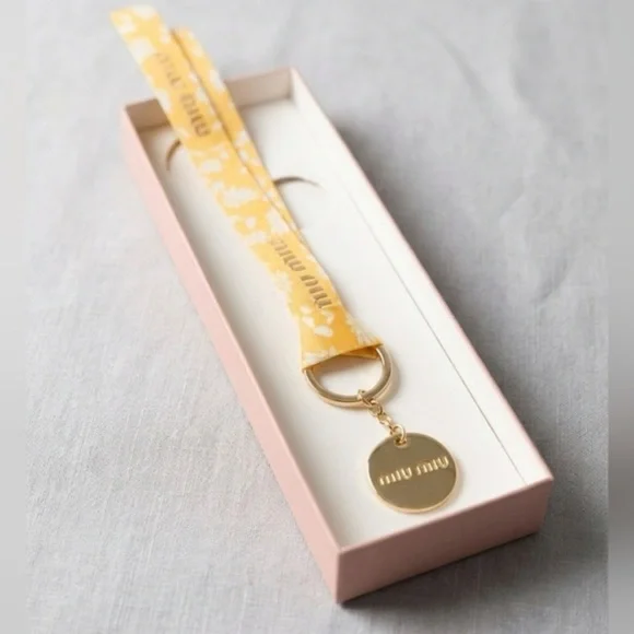 Miu Miu Beaute Yellow Daisy Floral Ribbon Keychain Charm New