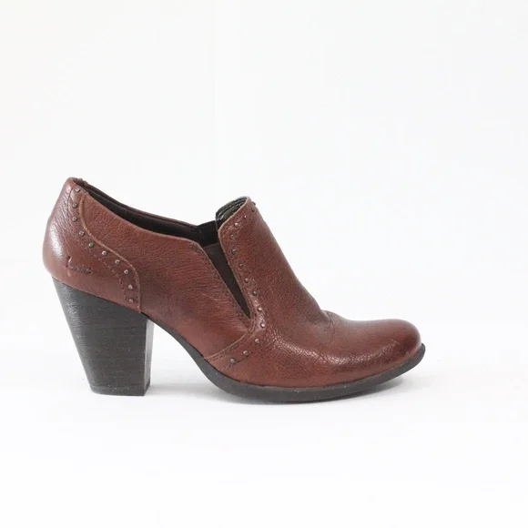 BOC Born Concept Leather Boots sz 8 Women Brown Ankle Bootie Block Heel