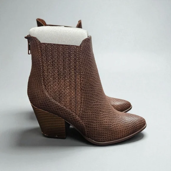 Soda Brown Textured Ankle Booties