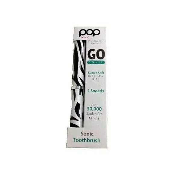 POP GO Sonic‎ ZEBRA Toothbrush Super Soft 2-Speed Dupont Nylon Bristles Portable
