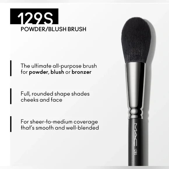 Mac 129S Powder/Blush Makeup Brush Synthetic Bristles Brand New Authentic