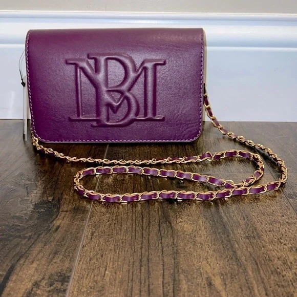 NWT Debossed Logo Vegan Leather Chain Crossbody - Plum