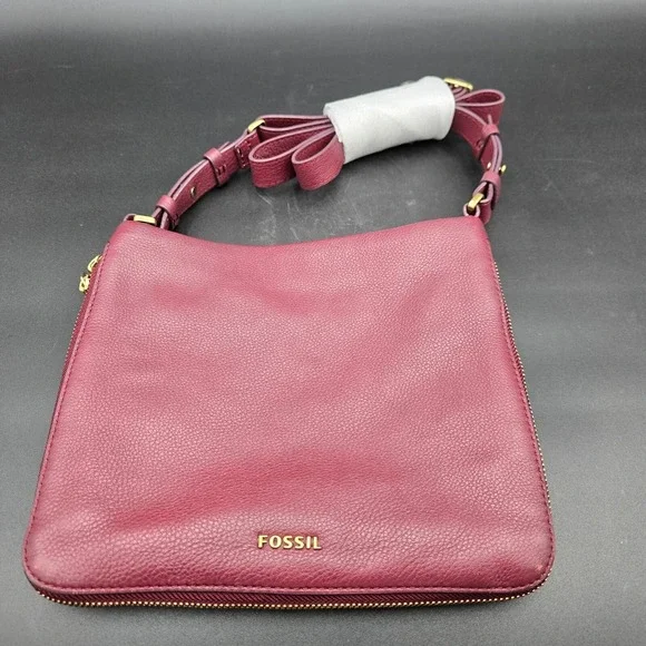 Fossil Preston Crossbody Purse Leather Slim Zip Expandable Shoulder Bag
