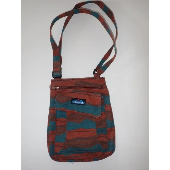 KAVU Women's Keeper Canvas Crossbody Bag Purse Striped OS Earth Tone Gorpcore
