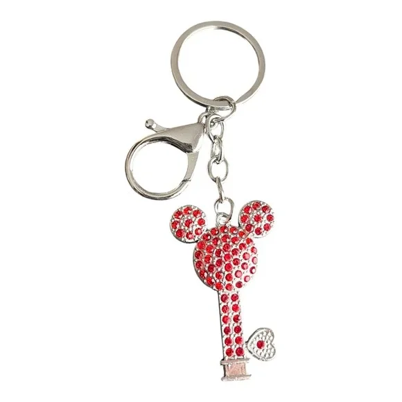 Women's Key Chain Red Rhinestone Mickey Mouse Silver Tone 4