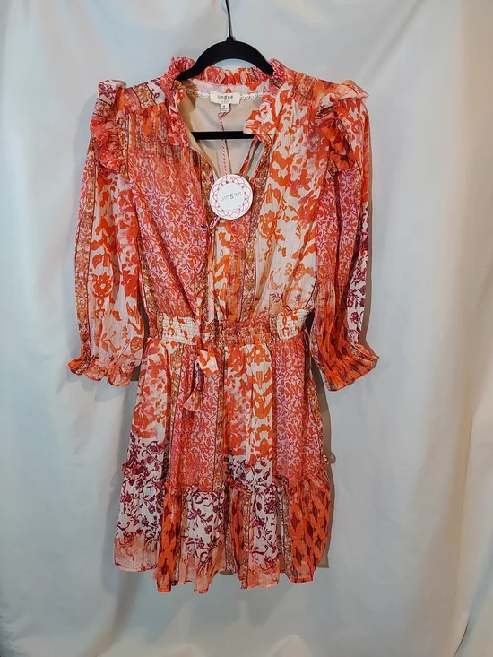 NWT Umgee Rust Multi Floral Ruffle Mini Dress - M