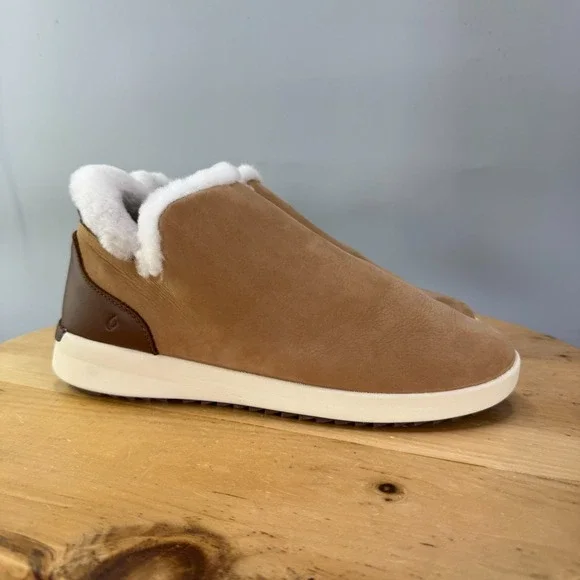 Olukai Malua Hulu Womens Size 9.5 Shoes Tan Shearling Lined Ankle Boots Nubuck
