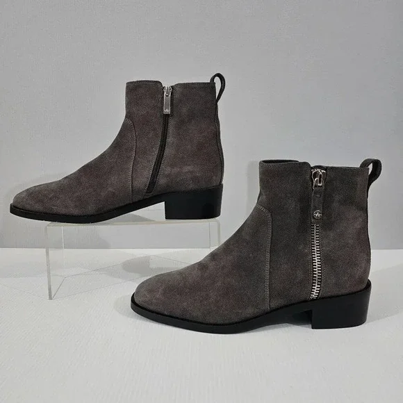 Aquatalia Colbie Ankle Boot Womens 9.5 Gray Suede Water Resistant Side Zip NEW