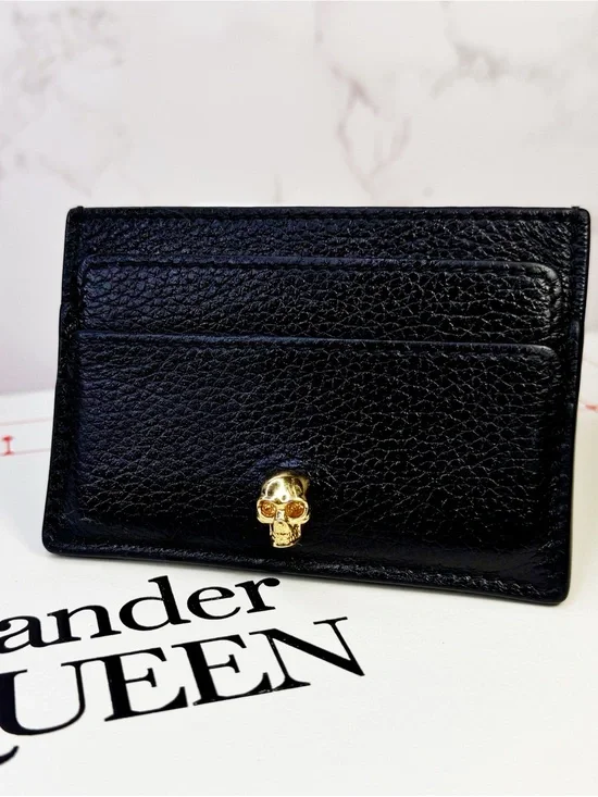 Alexander McQueen Black Leather Crystal Skull CardHolder