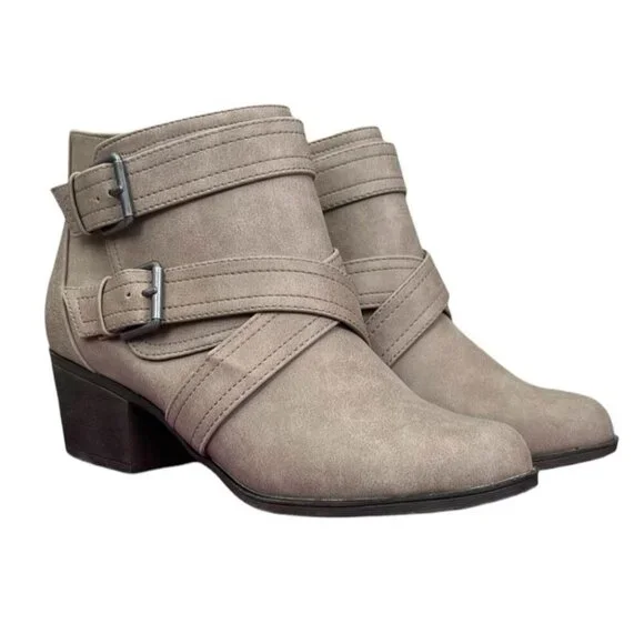 Rampage Juliet Taupe Faux Leather Buckle Ankle Boots Size 10 NIB