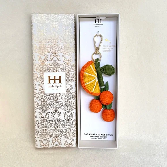 Haute Hippie Raffia & Beaded Orange Fruit Bag Charm