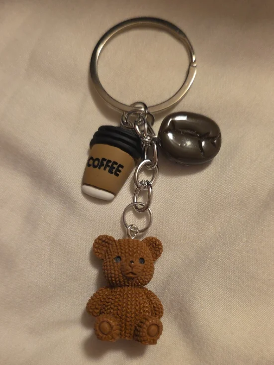 Brown Teddy Bear & Coffee Charm Keychain