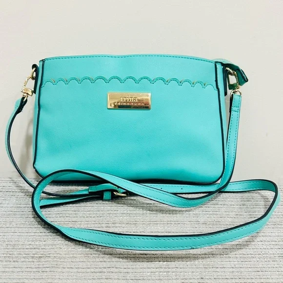 Trina Turk Teal Turquoise Scalloped Crossbody‎ Bag Gold Hardware Pre-owned