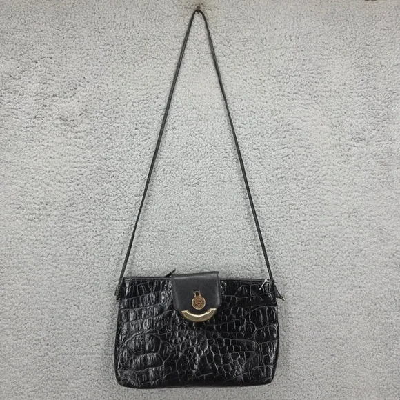 Vintage Etienne Aigner‎ Black Croc Embossed Leather Crossbody Bag Shoulder Purse