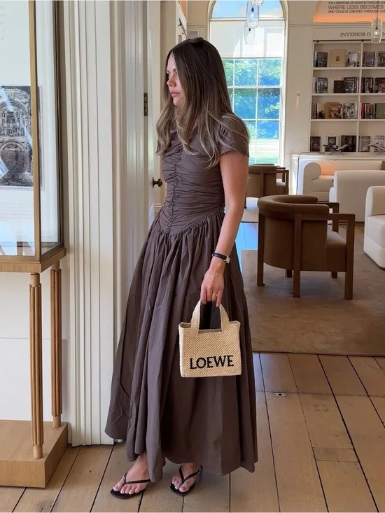 NWT L $417 Elegant Brown Maxi Dress Dahlia Walnut