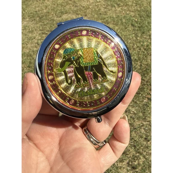 Thailand Elephant & Modern Design Double Sided Mirror Women's 3” Purse Compact