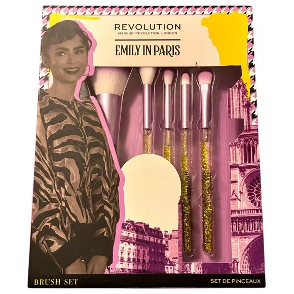 Revolution Emily in Paris Limited Edition Purple Gold 5 Piece Makeup Brush Set