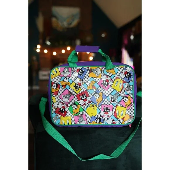Vintage 90s Looney Tunes Messenger Crossbody Bag Bugs Bunny Tweety Daffy
