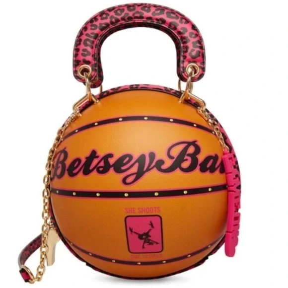 NWT BETSEY JOHNSON Kitsch leopard basketball Betsey-Ball Top Handler/crossbody