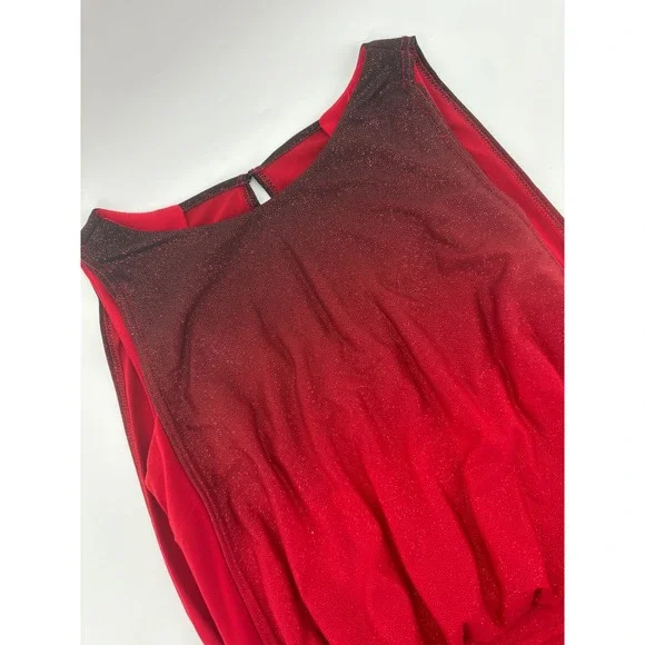 R&M Richards 8 Red Ombre Glitter Sleeveless Pleated Holiday Party Cocktail Dress