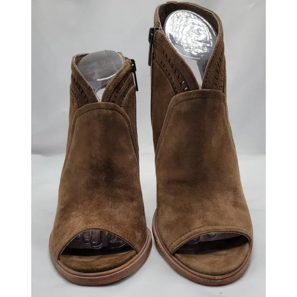 Vince Camuto Women's Taupe/Brown Koral Suede Peep Toe Slingback Booties - 9