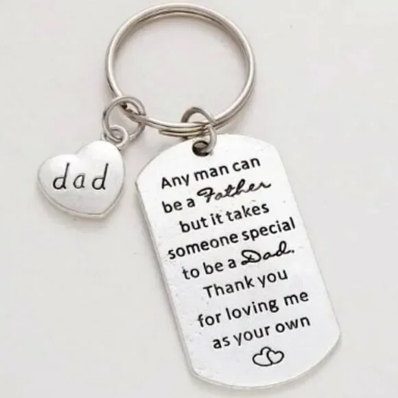 SILVER STAINLESS STEEL ADORING FATHER SLOGAN KEYCHAIN