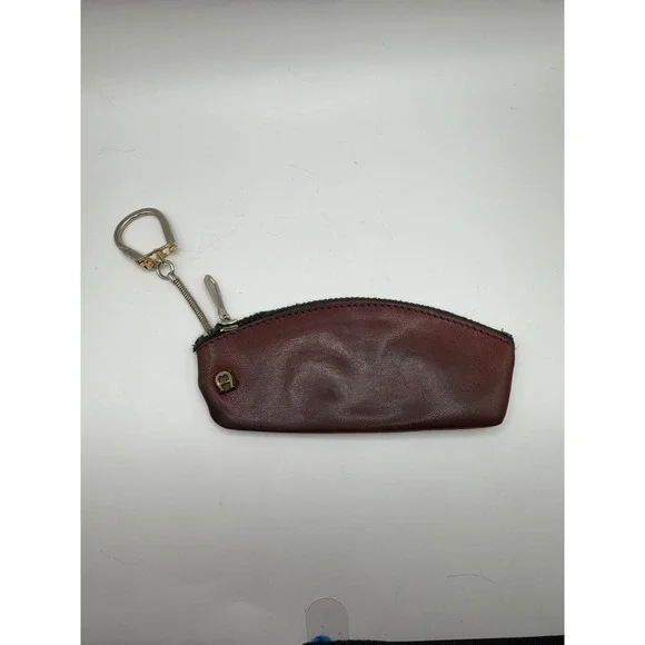 Etienne Aigner Coin Purse Burgundy Leather Vintage Key Pouch Zip Flawed