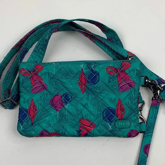LUG Peekaboo Turquoise Teal Fuschia Purple Crossbody Bag Bells ornament Wristlet