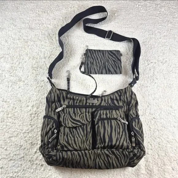 Baggallini Everywhere Zebra Print Bag Crossbody Travel Purse Nylon Multi-Pocket