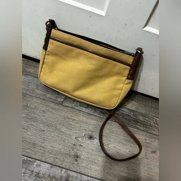 Vermont country Store Canvas & leather shoulder purse Crossbody Bag khakis tan