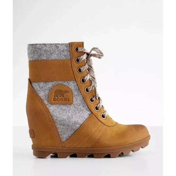 SOREL® (Women's 5.5) LEXIE™ WEDGE FELT Waterproof Ankle Boot in Camel - $169