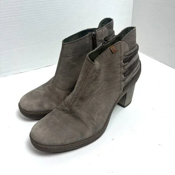 El‎ Naturalista Boots Womens 40 Nubuck Lichen NF77 Ankle Boots Zip Heel Booties