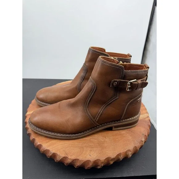 Pikolinos Aldaya Ankle Boots 40 9.5-10 Tan Leather Buckle Zip Lug Sole Booties