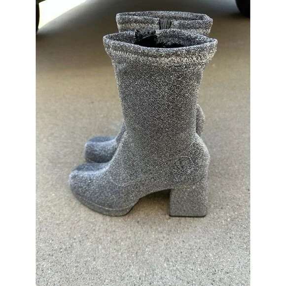 Abound Steffie Platform Boot Women's Silver Knit Ankle Boots disco grunge 6.5