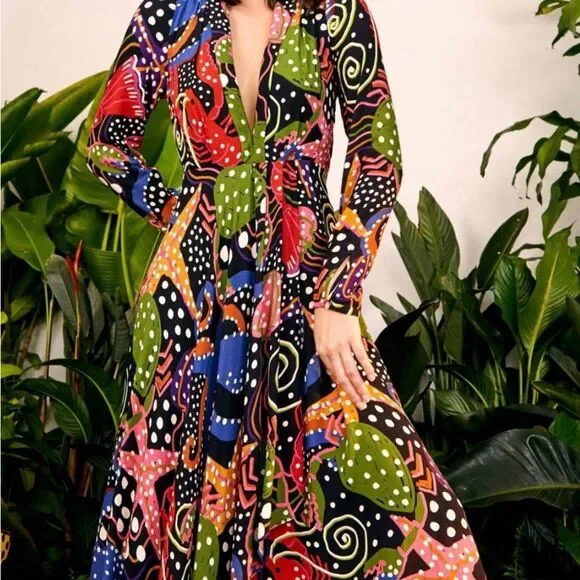 FarmRio under the sea/plunge neckline/maxi
