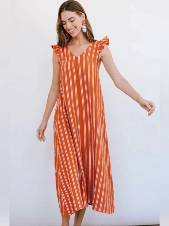 Sunshine Tienda Hemingway Stripe Sofia Sleeveless Orange Striped Maxi Dress NWT