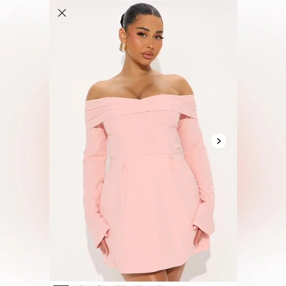 Elegant Pink Off-Shoulder Dress Sz L nwt
