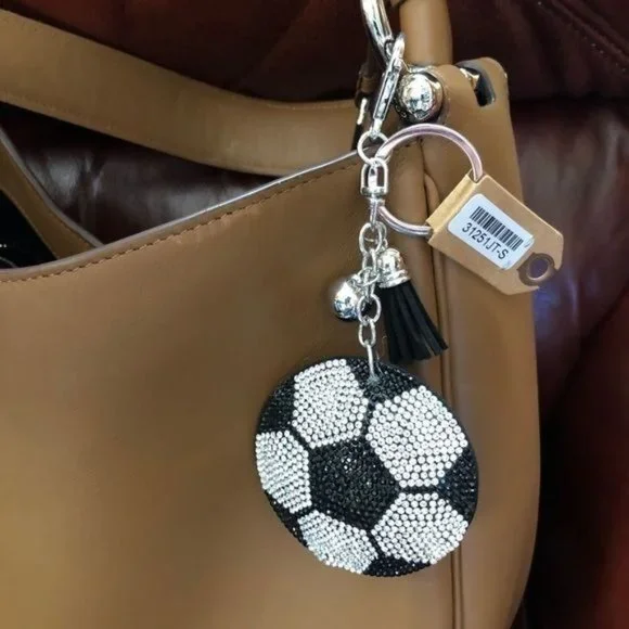 Puffed‎ Rhinestone Soccer Key Chain Purse Charm