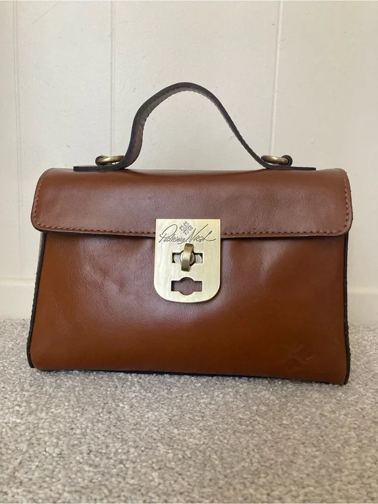 Patricia Nash Carisbrooke Tan Brown Leather Satchel crossbody bag handbag