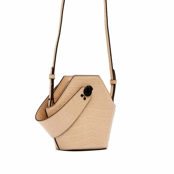 DANSE LENTE Mini Johnny Croc-Embossed Leather Hexagonal Bucket Bag