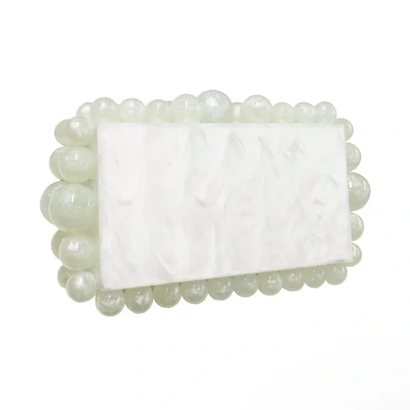 White Beaded Acrylic Clutch / Crossbody Bag NWOT