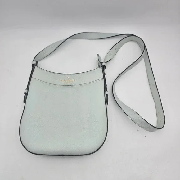 Kate Spade New York Light Blue Pebbled Leather Crossbody Bag Curved Zip Top