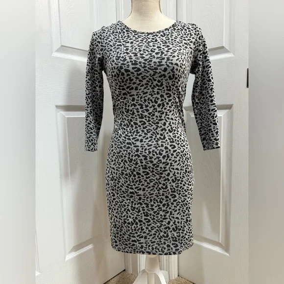 Charlotte Russe Leopard Print Bodycon Dress Size S – Long Sleeve, Back Zipper