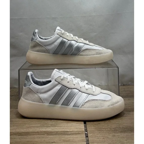 Adidas Women's White Silver Stripes Low Top Sneakers Shoes Size 8.5