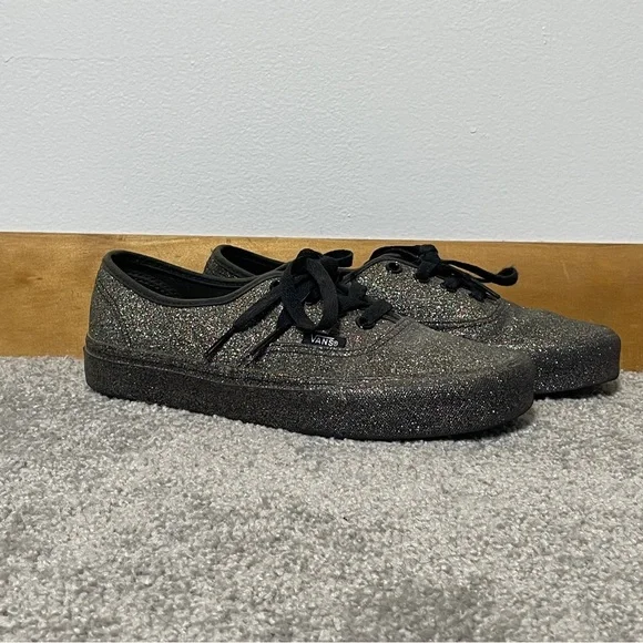 Vans Authentic Black Low Top All Over Rainbow Glitter Skate Sneakers‎ 5/6.5
